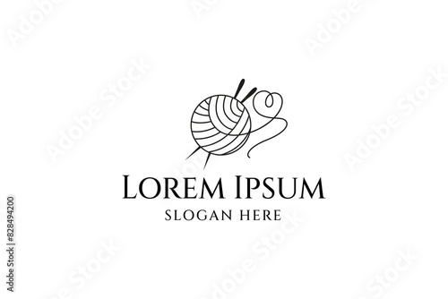 Knitting wall ball Logo with combination of Love Line art Icon Template Vector Design