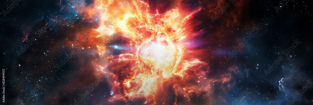 Star exploding in space. Cosmic explosion of a supernova in space. Star exploding in space. Cosmic explosion of a supernova in space.