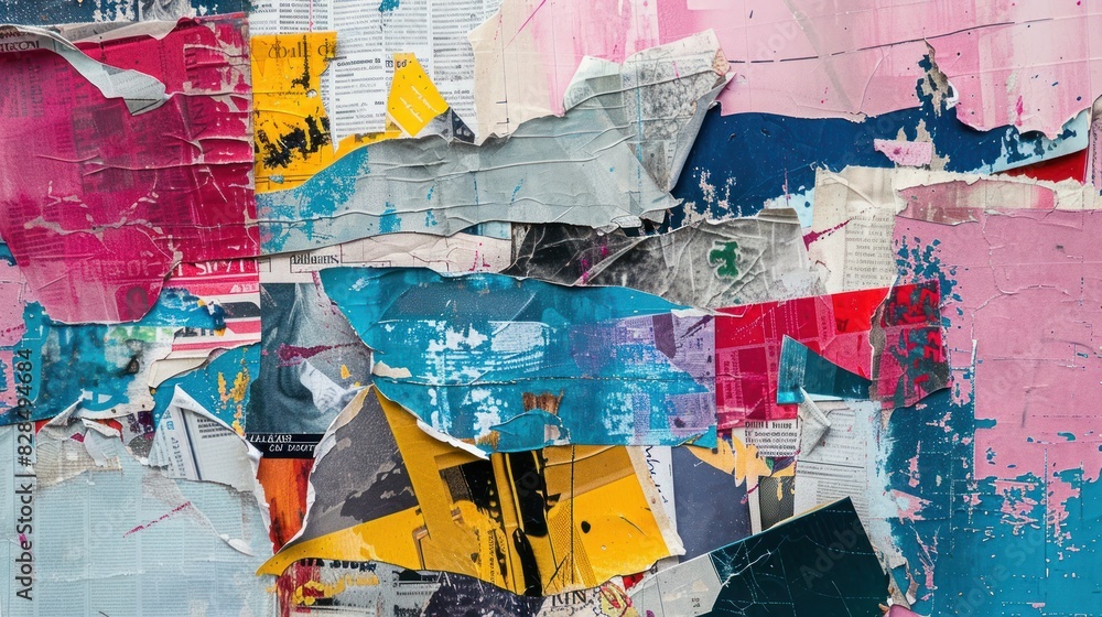 Fototapeta premium Abstract collages created from torn newspapers and magazines.