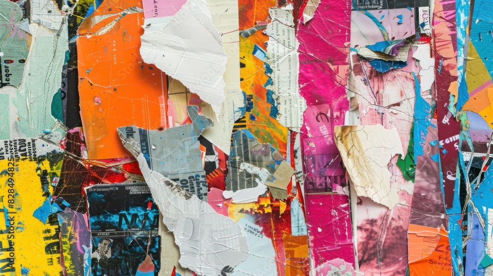 Fototapeta premium Abstract collages created from torn newspapers and magazines.