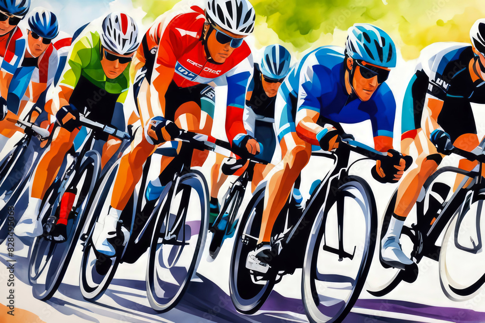 Fototapeta premium biker cycling in paris france olympic