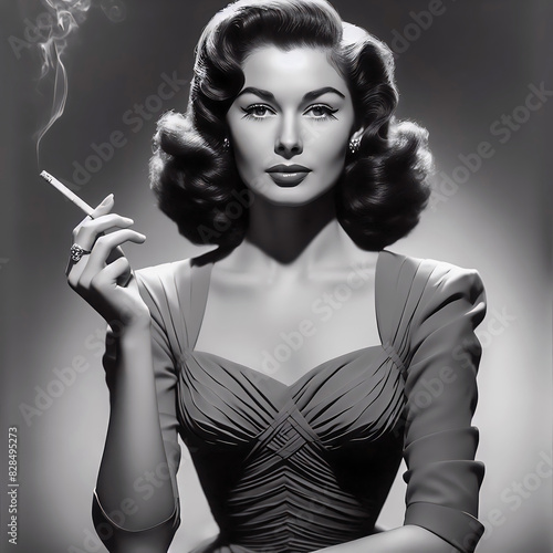 portrait of a woman smoking a cigarette retro vintage mono black and white