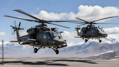 Combat helicopters carry out high-altitude training