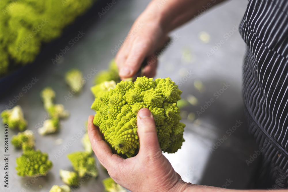 fresh Romanesco broccoli, with vibrant green patterns