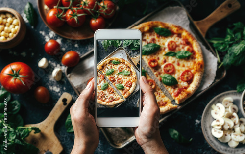 Smartphone food photography of fresh pizza photo