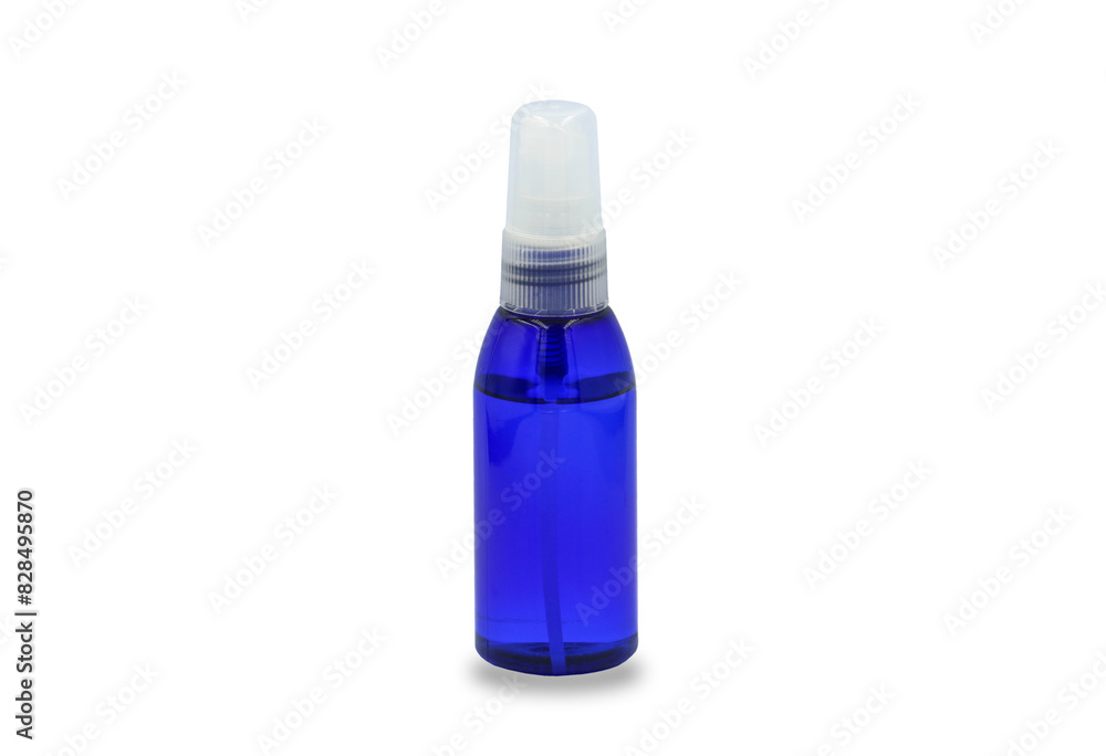 Fototapeta premium Blue plastic bottle spray for anti bacteria and virus on a white background. With clipping path