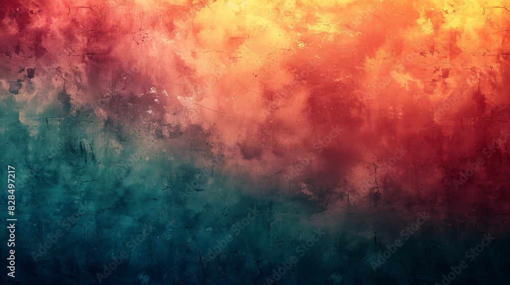Abstract grainy gradient background noise texture effect summer poster in orange, teal, green and pink