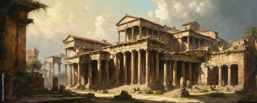 Fototapeta premium ancient temple architecture in oil painting style. High resolution illustration