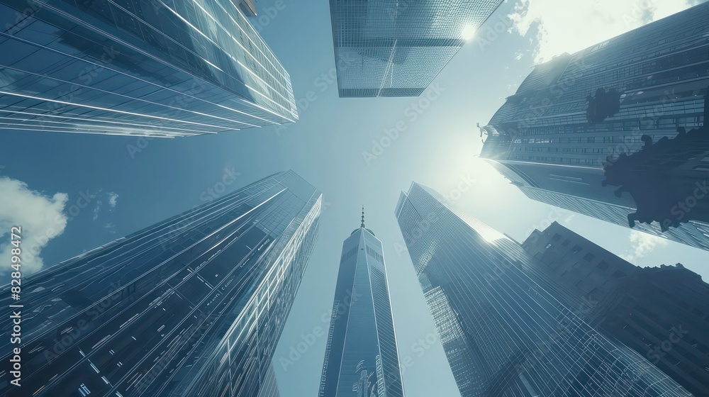 city skyline with modern skyscrapers in low angle showing the sky
