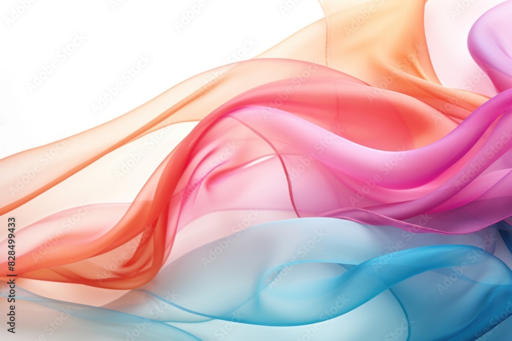 Elegant colorful transparent fabric isolated on white background. elegant and beautiful background Elegant colorful transparent fabric isolated on white background. elegant and beautiful background