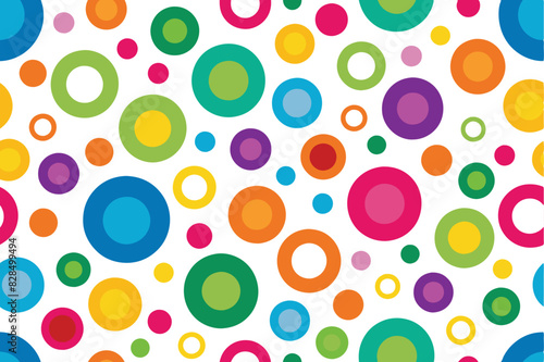 Abstract colorful random circles seamless vector pattern on white background