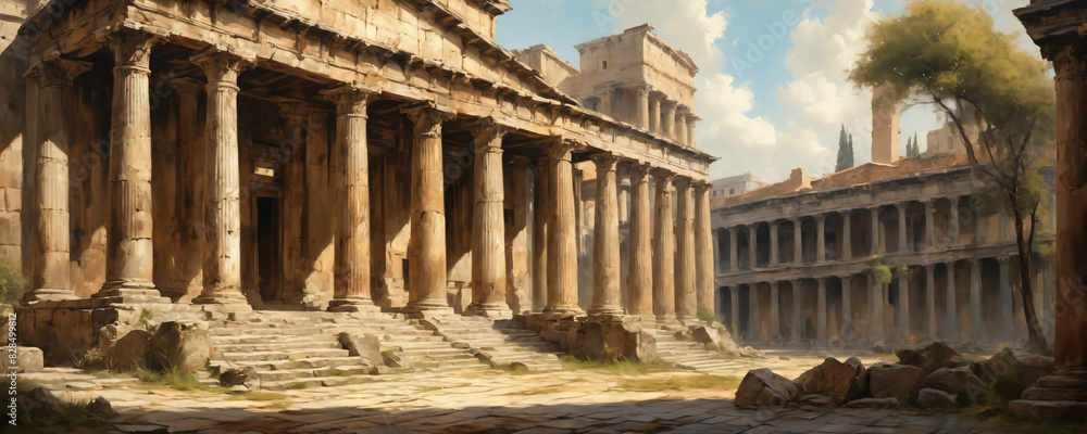 Naklejka premium ancient temple architecture in oil painting style. High resolution illustration