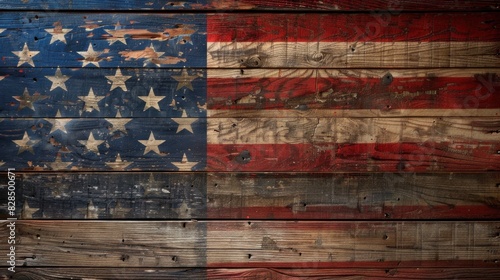 United States, USA flag on old wooden background. Illustration. Background image. National day. Pride day.