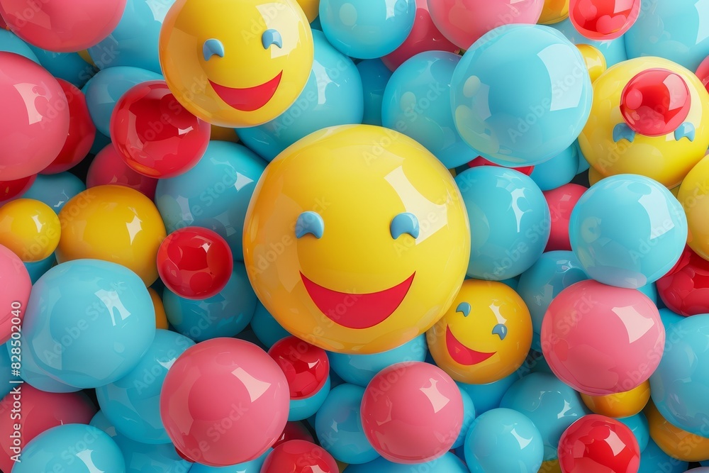 A bunch of colorful balloons with smiling faces on them A bunch of colorful balloons with smiling faces on them