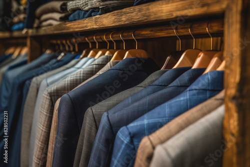 Professional Attire: Business Suits Hanging Neatly in Wardrobe Closet, Corporate Dress Code and Work wear Essentials, Formal Apparel for Business Executives and Office Professionals 