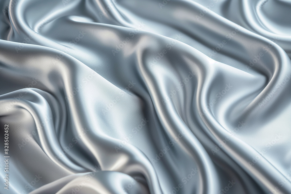 Fototapeta premium Silver silk satin fabric wave or silk wavy folds 