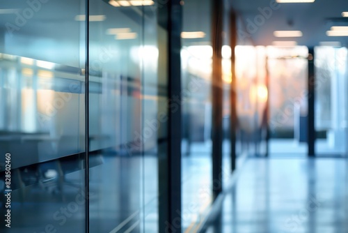 modern office with glass interior walls and nice blur and perspective 