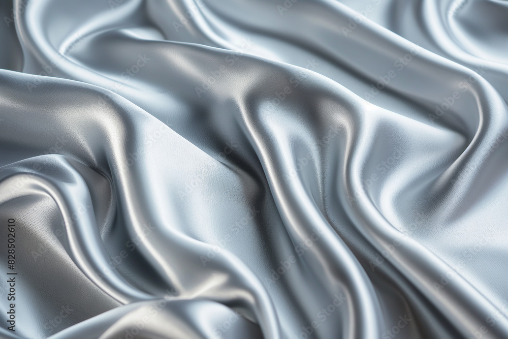 Fototapeta premium Silver silk satin fabric wave or silk wavy folds 