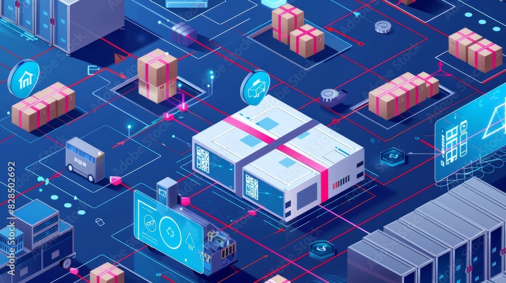 Smart warehouse management system using augmented reality technology to identify package picking and delivery . Future concept of supply chain and logistic business Smart warehouse management system using augmented reality technology to identify package picking and delivery . Future concept of supply chain and logistic business
