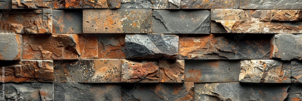 Detailed view of a sturdy rock wall constructed from various sizes of rocks Detailed view of a sturdy rock wall constructed from various sizes of rocks