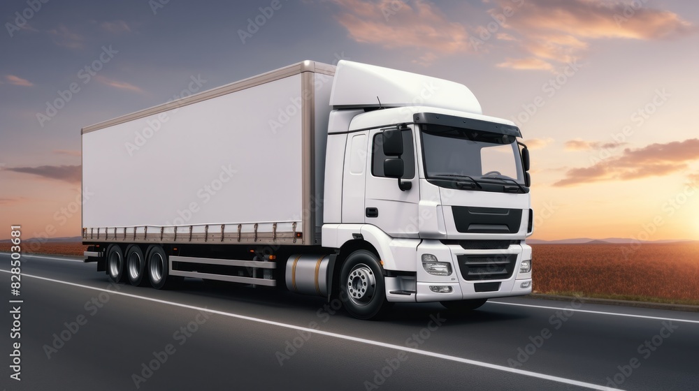 freight White truck with containers on the highway freight White truck with containers on the highway