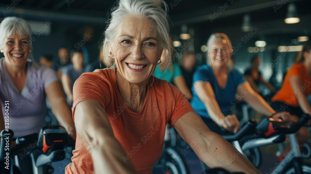 Elderly people exercising in the gym Elderly people exercising in the gym