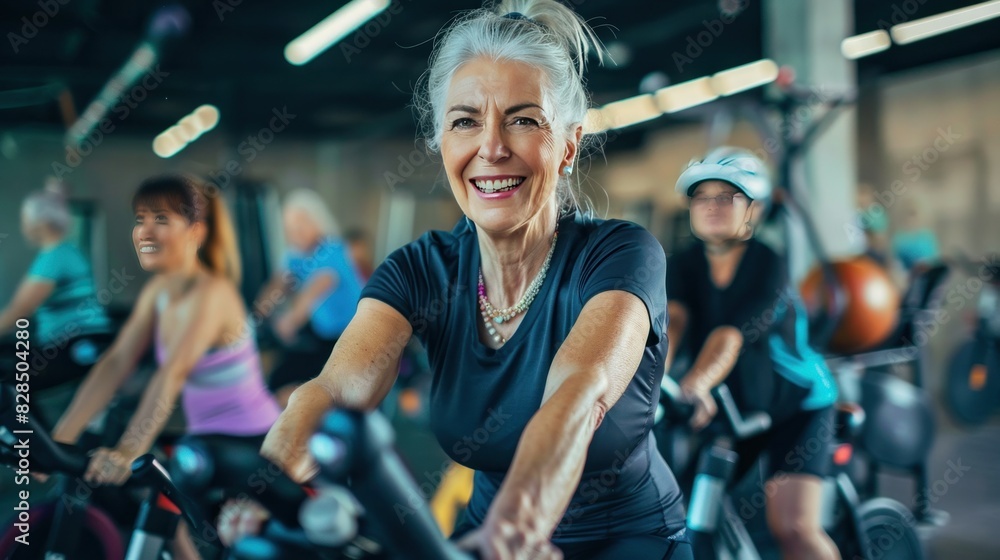 Elderly people exercising in the gym Elderly people exercising in the gym
