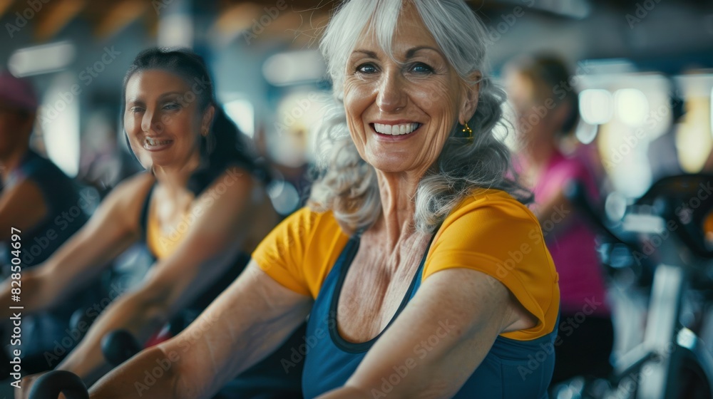 Elderly people exercising in the gym Elderly people exercising in the gym