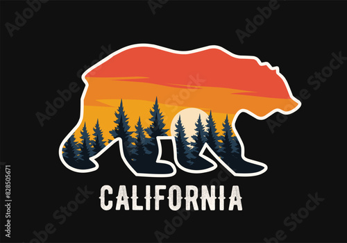 California bear with forest silhouette perfect for print, apparel, sticker, etc