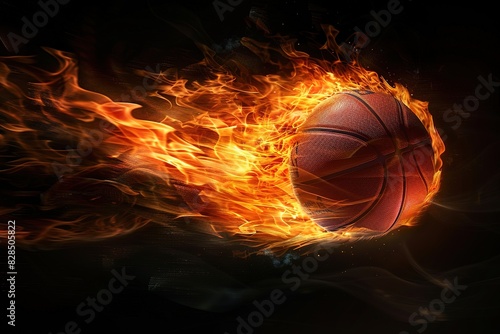 Basket ball on fire on black