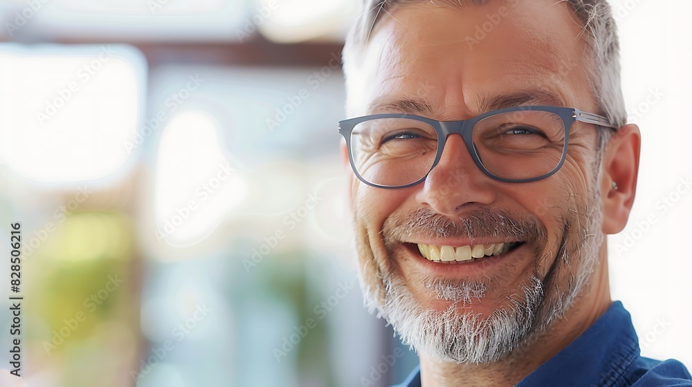 A cheerful mature man with glasses smiling confidently in a well-lit setting. A cheerful mature man with glasses smiling confidently in a well-lit setting.