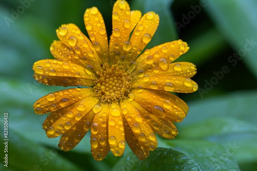 Close-up of a yellow flower covered in dew.