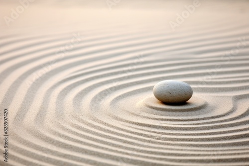 Zen stones in the sand, streaks of sand, circular waves