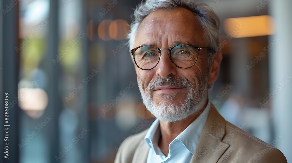 Senior businessman with glasses and a warm smile in an office setting. Senior businessman with glasses and a warm smile in an office setting.