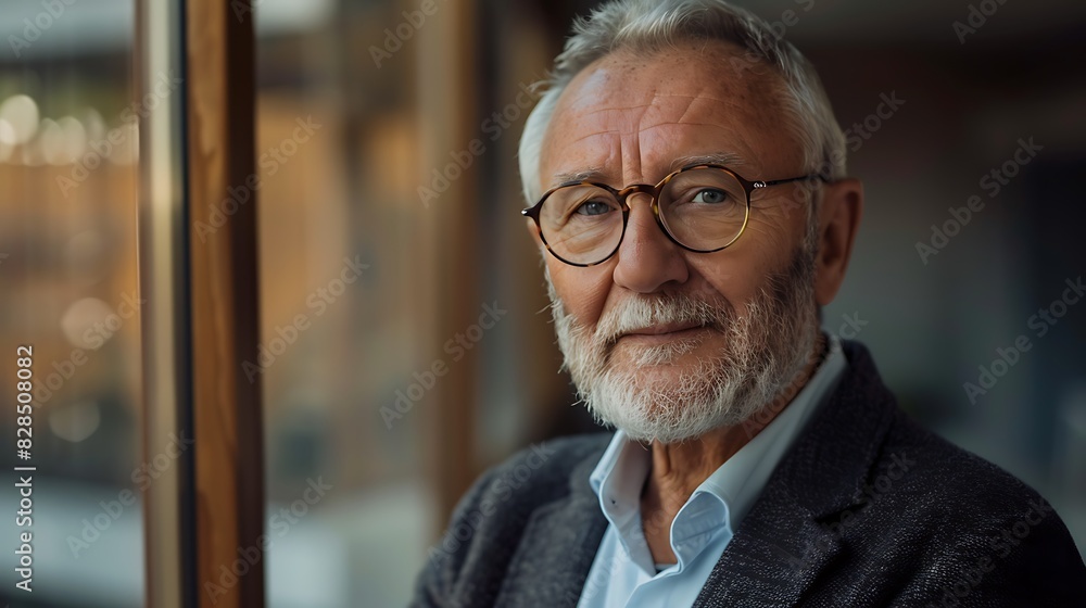 Senior man with glasses looking at the camera with a confident smile, indoors by a window. Senior man with glasses looking at the camera with a confident smile, indoors by a window.