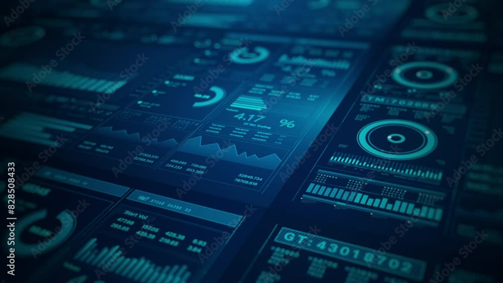Information reports of business strategy for investment, HUD infographic business and financial investment, Data analytics for visualizing complex data metrics and trends.