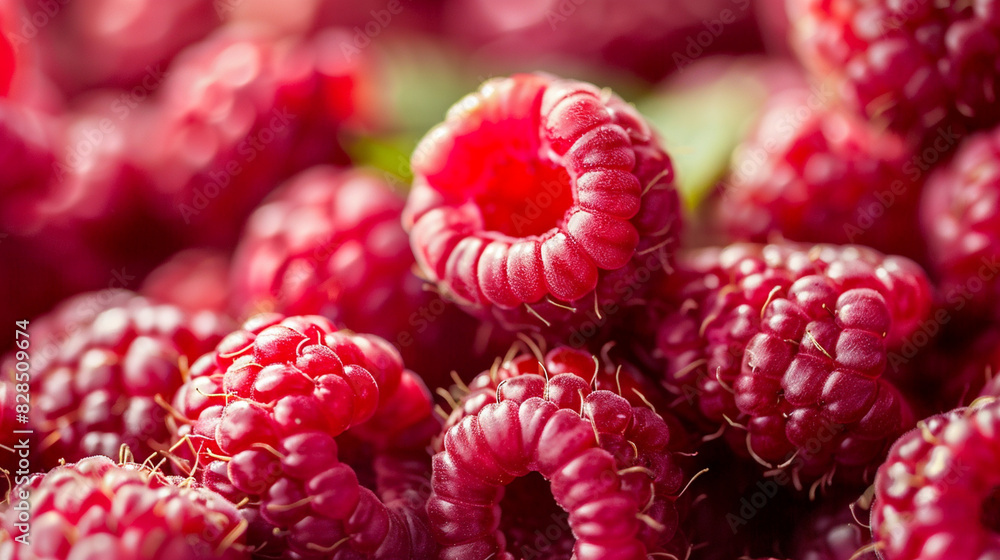 A close-up of freshly picked raspberries, highlighting their delicate, bumpy texture and rich red color. A close-up of freshly picked raspberries, highlighting their delicate, bumpy texture and rich red color.