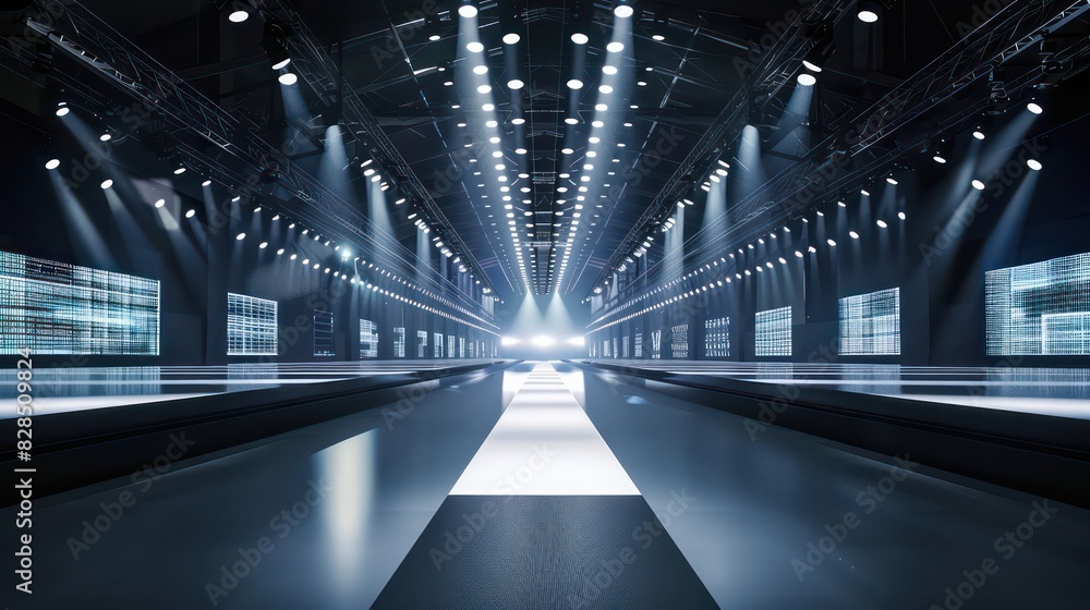 empty catwalk for fashion shows with spotlights on
