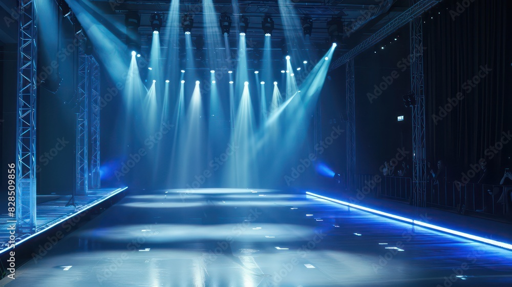 empty catwalk for fashion shows with spotlights on
