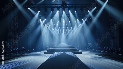 empty catwalk for fashion shows with spotlights on 