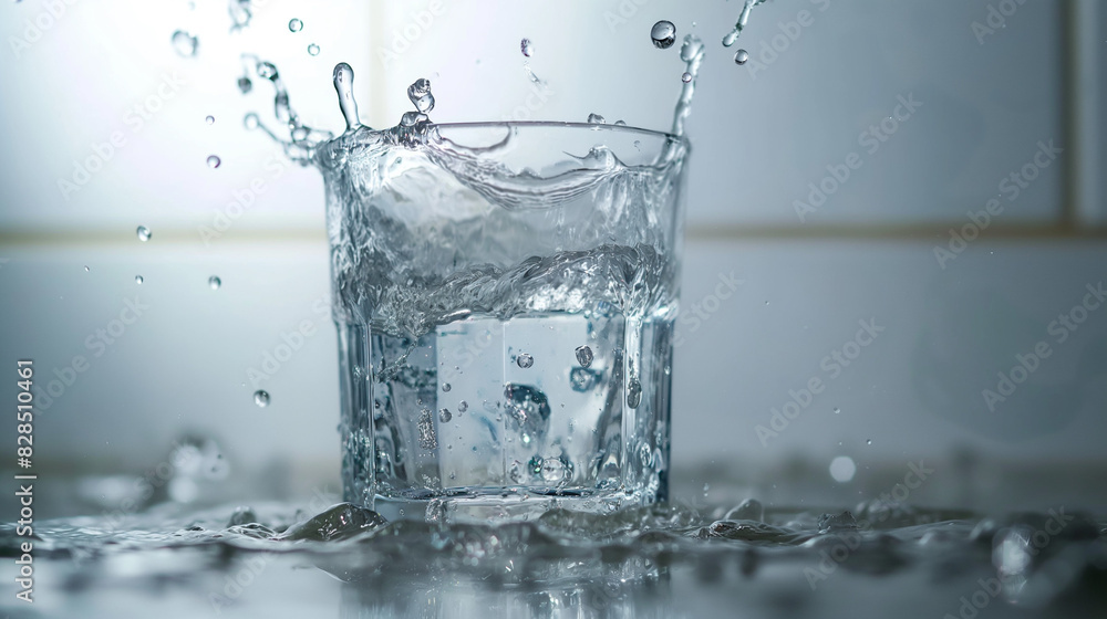 water pouring into glass and drops on the table water pouring into glass and drops on the table