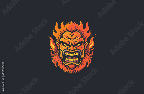 Angry titan monster on fire vector logo apparel design illustration