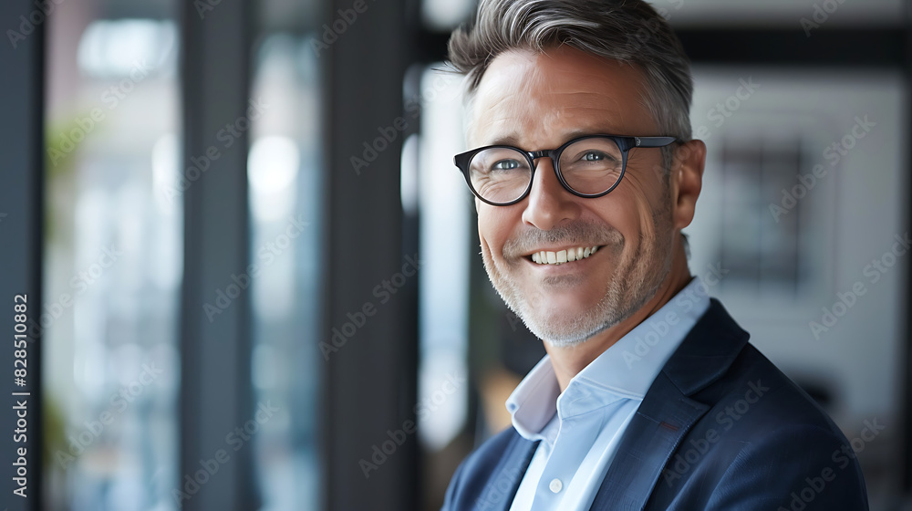Smiling banker aged 45, happy middle-aged business man bank manager, mid adult professional CEO executive in office, older mature entrepreneur with glasses, headshot portrait. Smiling banker aged 45, happy middle-aged business man bank manager, mid adult professional CEO executive in office, older mature entrepreneur with glasses, headshot portrait.