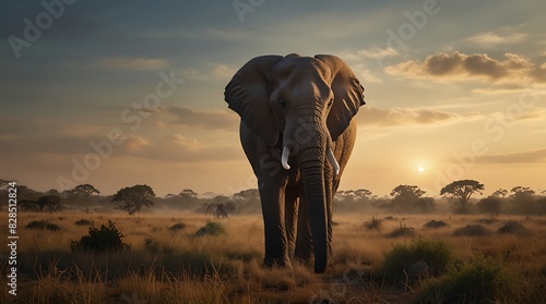  elephant is standing in a grassy field.  photo