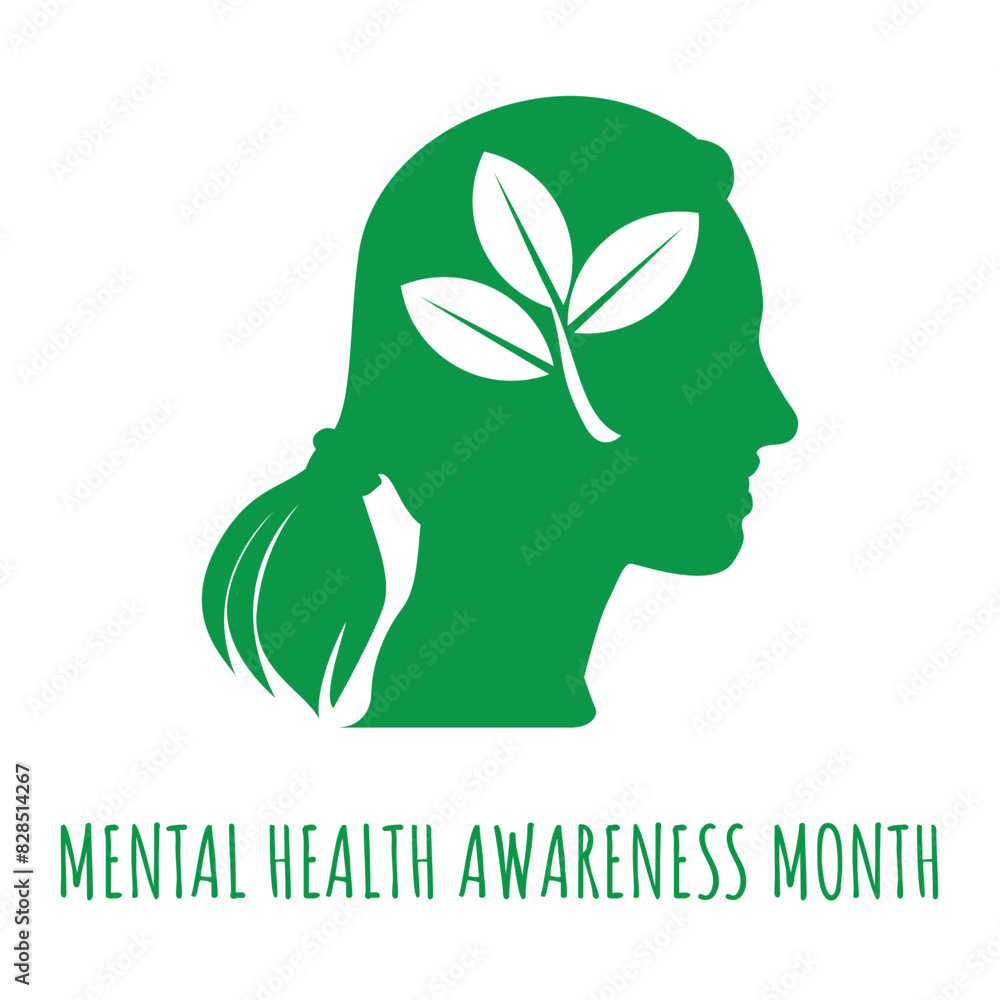 May Mental Health Awareness Month icon with a profile of a human woman ...