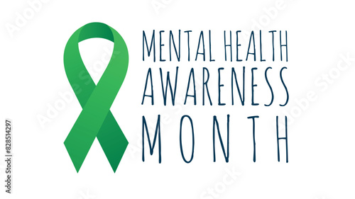 Vector May Mental Health Awareness Month icon or banner with a green mental health ribbon