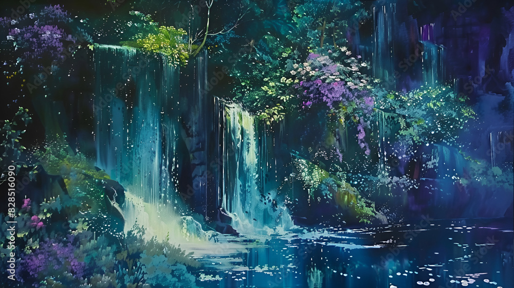 Fantasy forest with dark trees and plants, Oil painting Fine art color ...