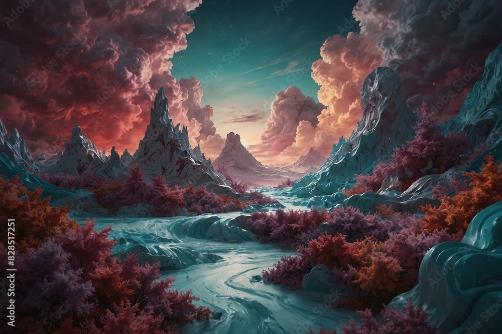 A beautiful landscape with mountains and a river A beautiful landscape with mountains and a river