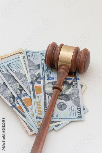 Hammer with money to show a judgment paid with cash photo