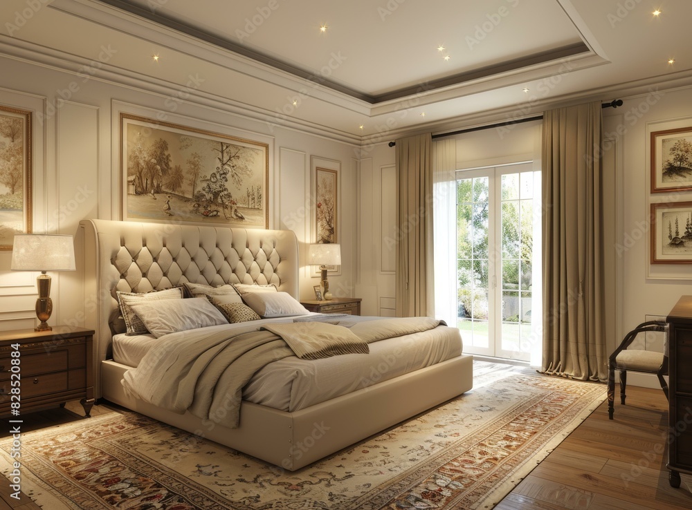 Fototapeta premium Luxury European-Style Home Bedroom 3D Renderings
